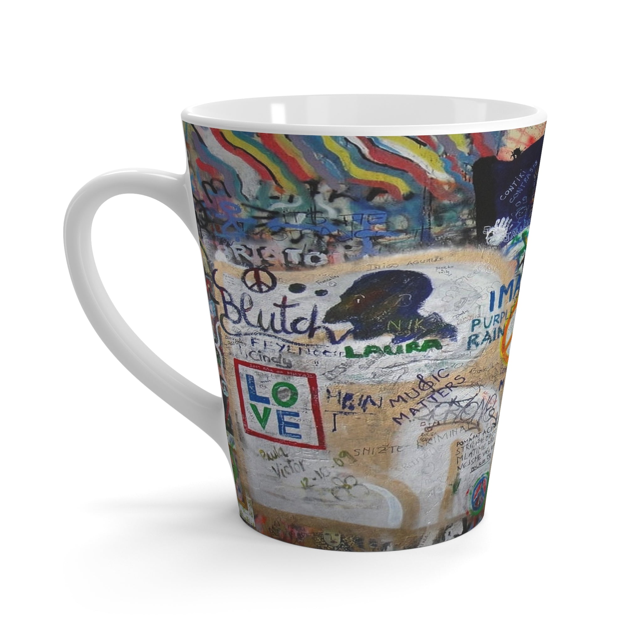 All We Need Is Peace Latte Mug 12 oz - Inspirational Coffee Cup with Graffiti Design