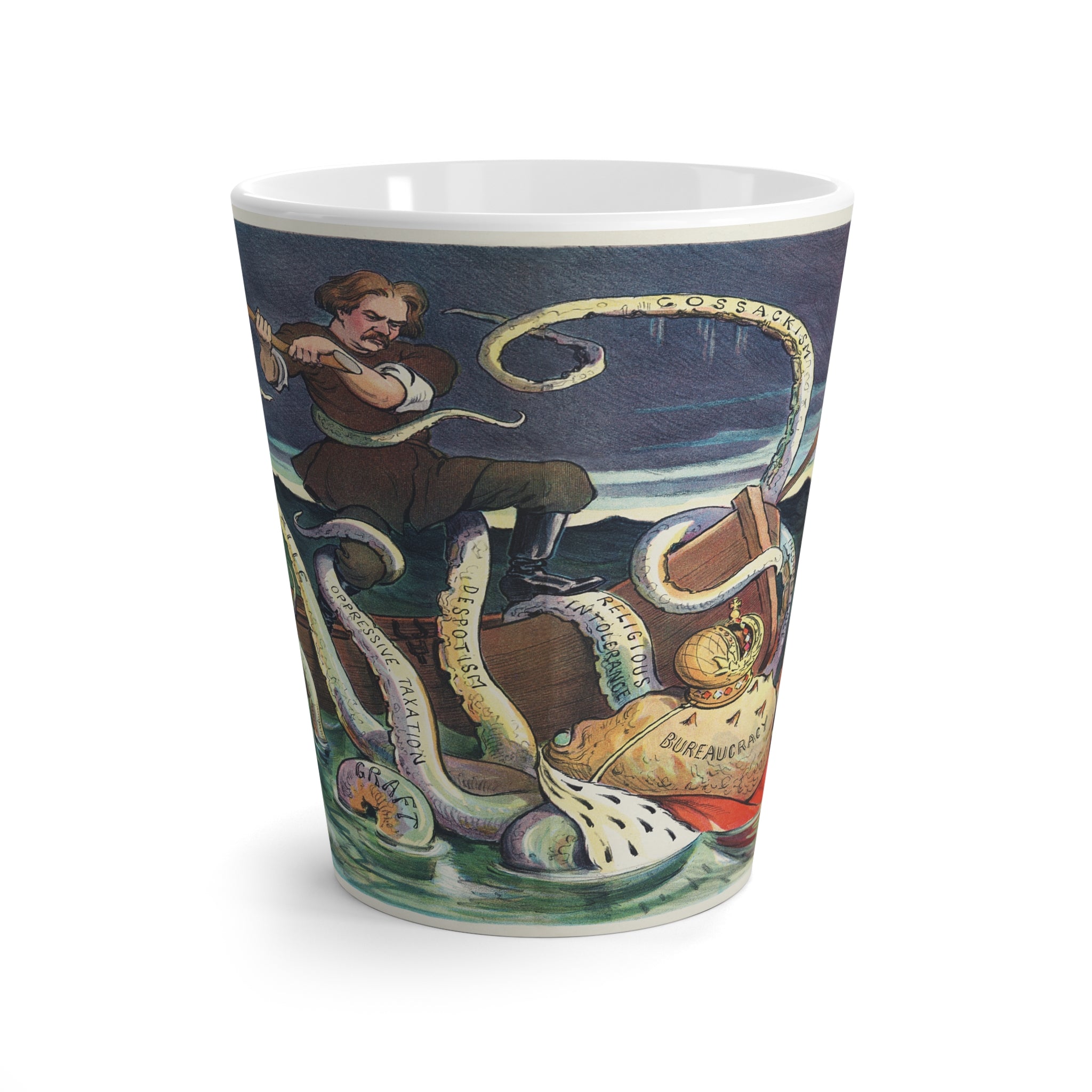 Nautical Adventure 12 oz Latte Mug - Whimsical Kraken Design for Caffeine Freaks