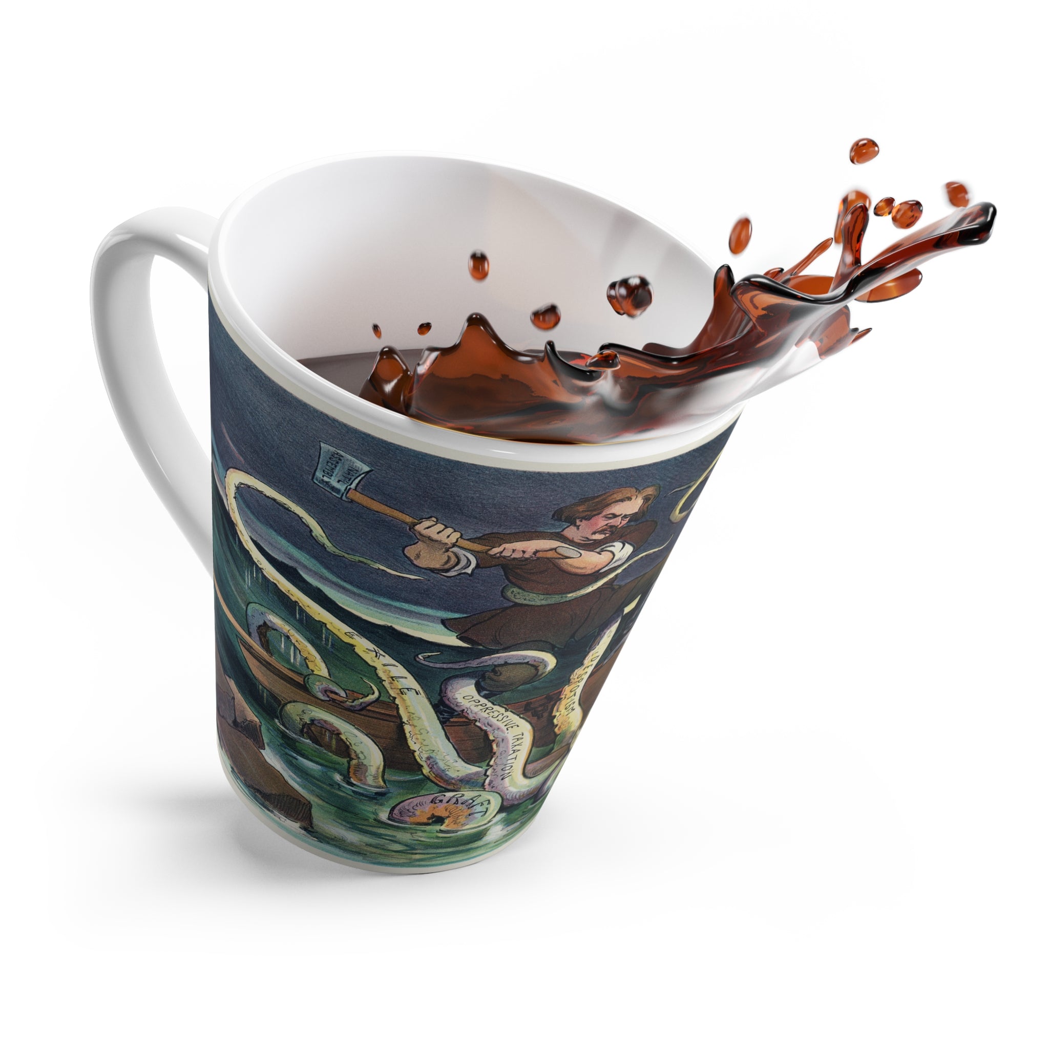 Nautical Adventure 12 oz Latte Mug - Whimsical Kraken Design for Caffeine Freaks