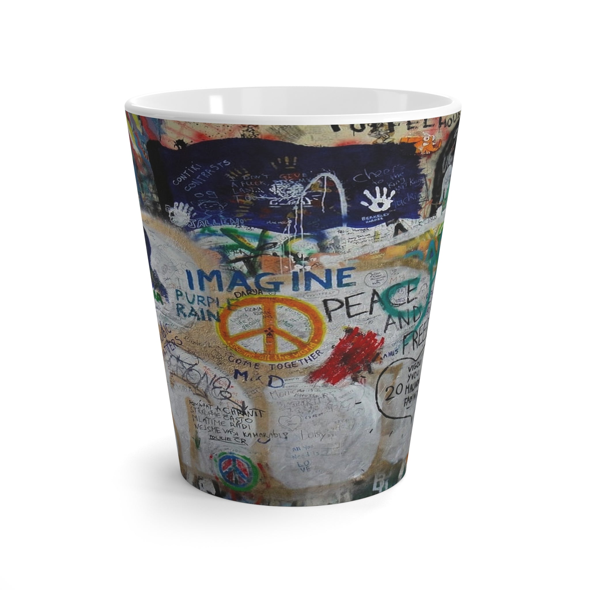 All We Need Is Peace Latte Mug 12 oz - Inspirational Coffee Cup with Graffiti Design