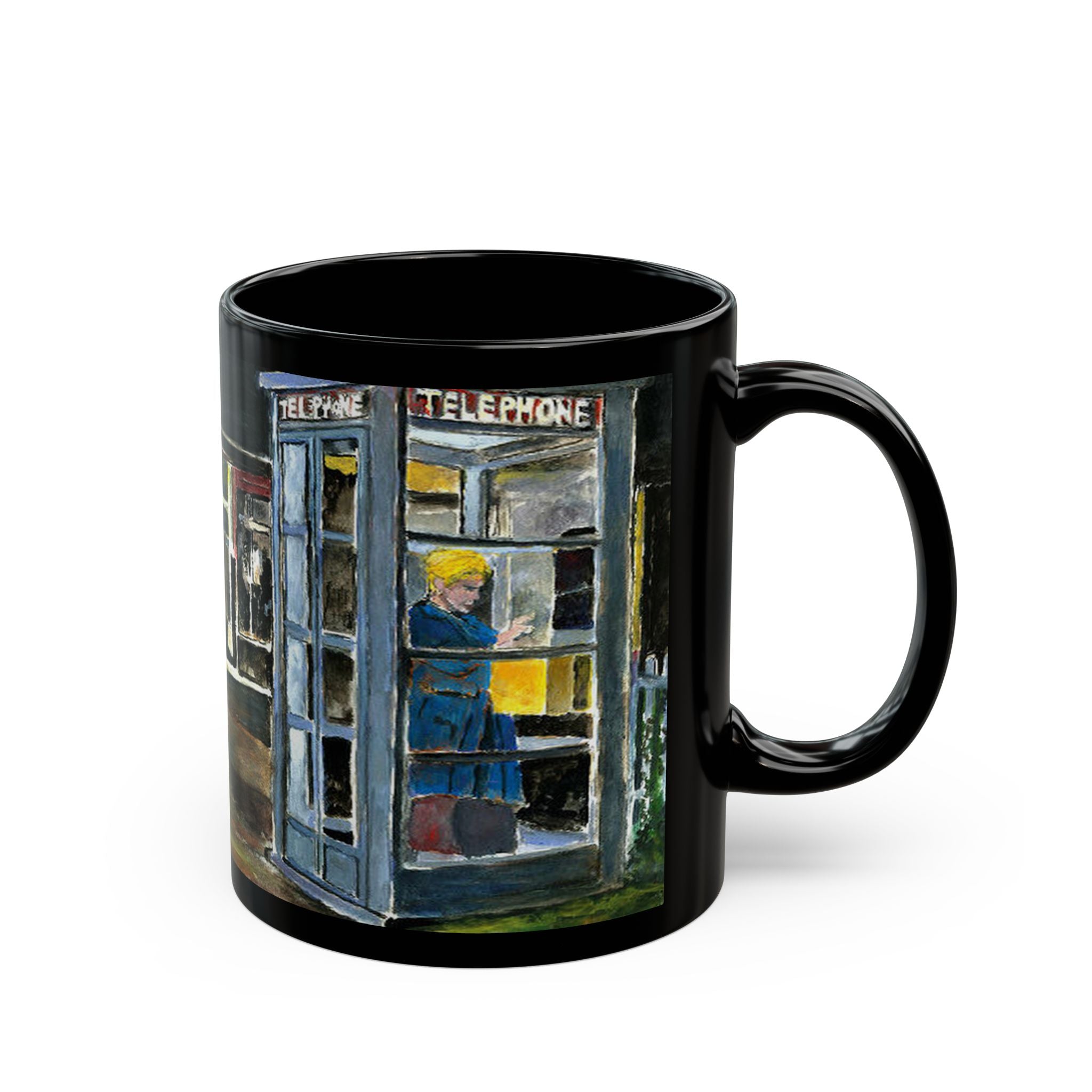 A Phone Booth In The Midwest ~ Bob Dylan Artwork ~ Ceramic Black Mug - 11oz & 15oz