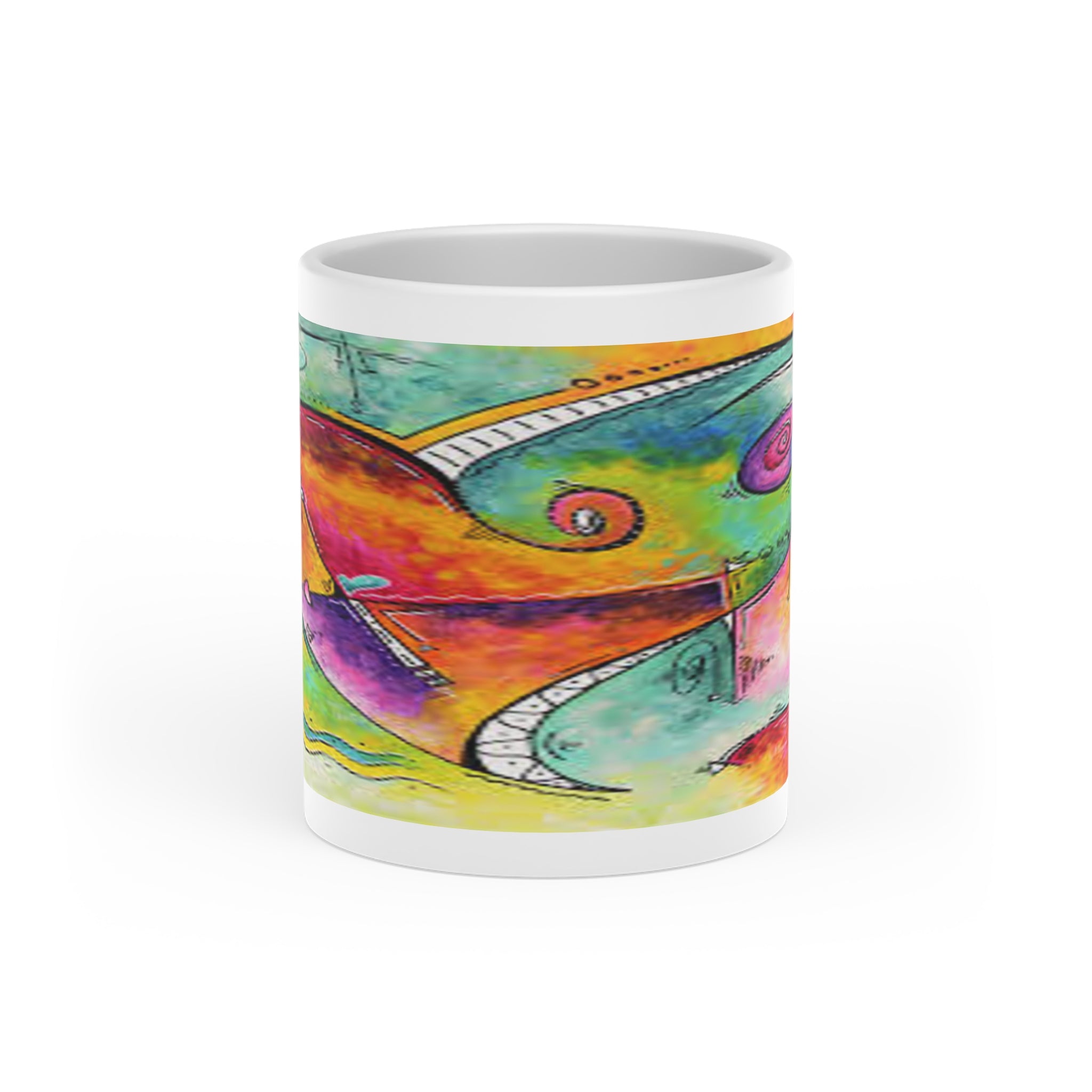 Colorful Heart-Shaped 11 oz Mug - Artistic and Vibrant Design for Coffee Lovers