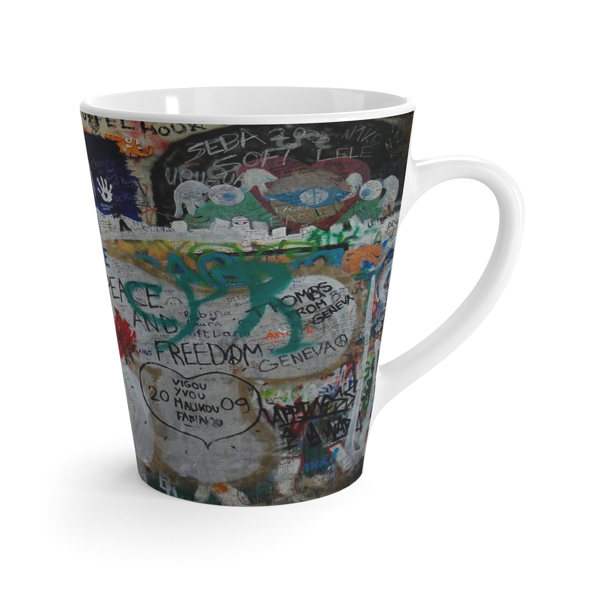 All We Need Is Peace Latte Mug 12 oz - Inspirational Coffee Cup with Graffiti Design