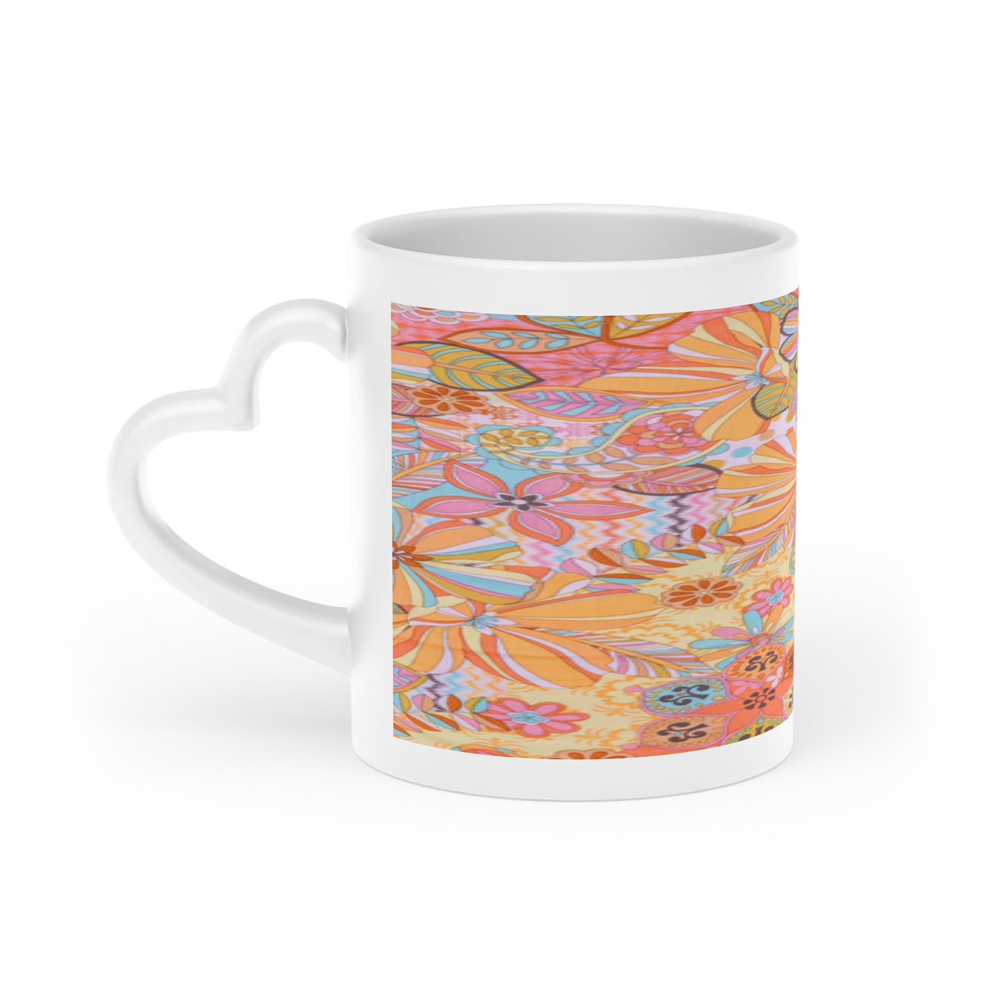 Colorful Heart-Shaped Mug 11 oz - Floral Design for Gifts & Home Decor