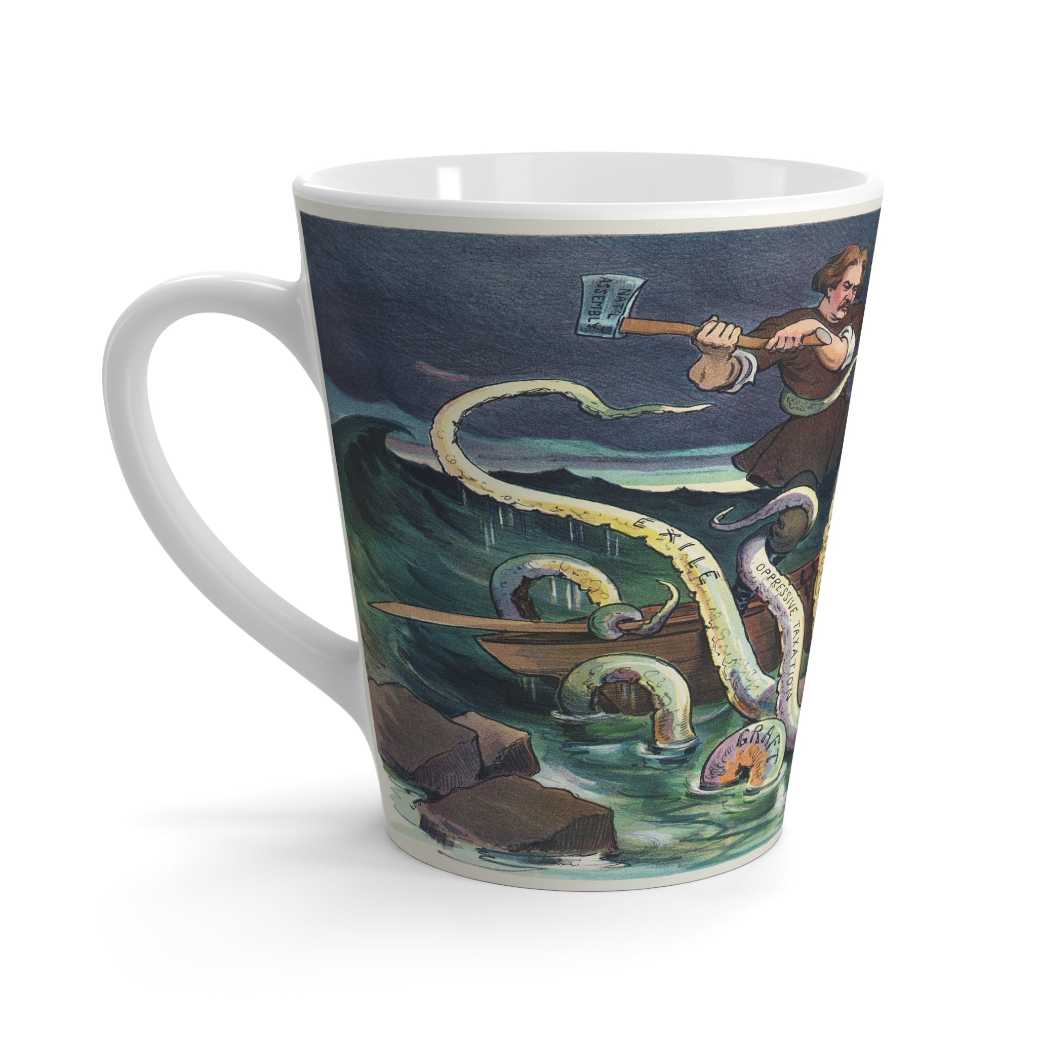 Nautical Adventure 12 oz Latte Mug - Whimsical Kraken Design for Caffeine Freaks