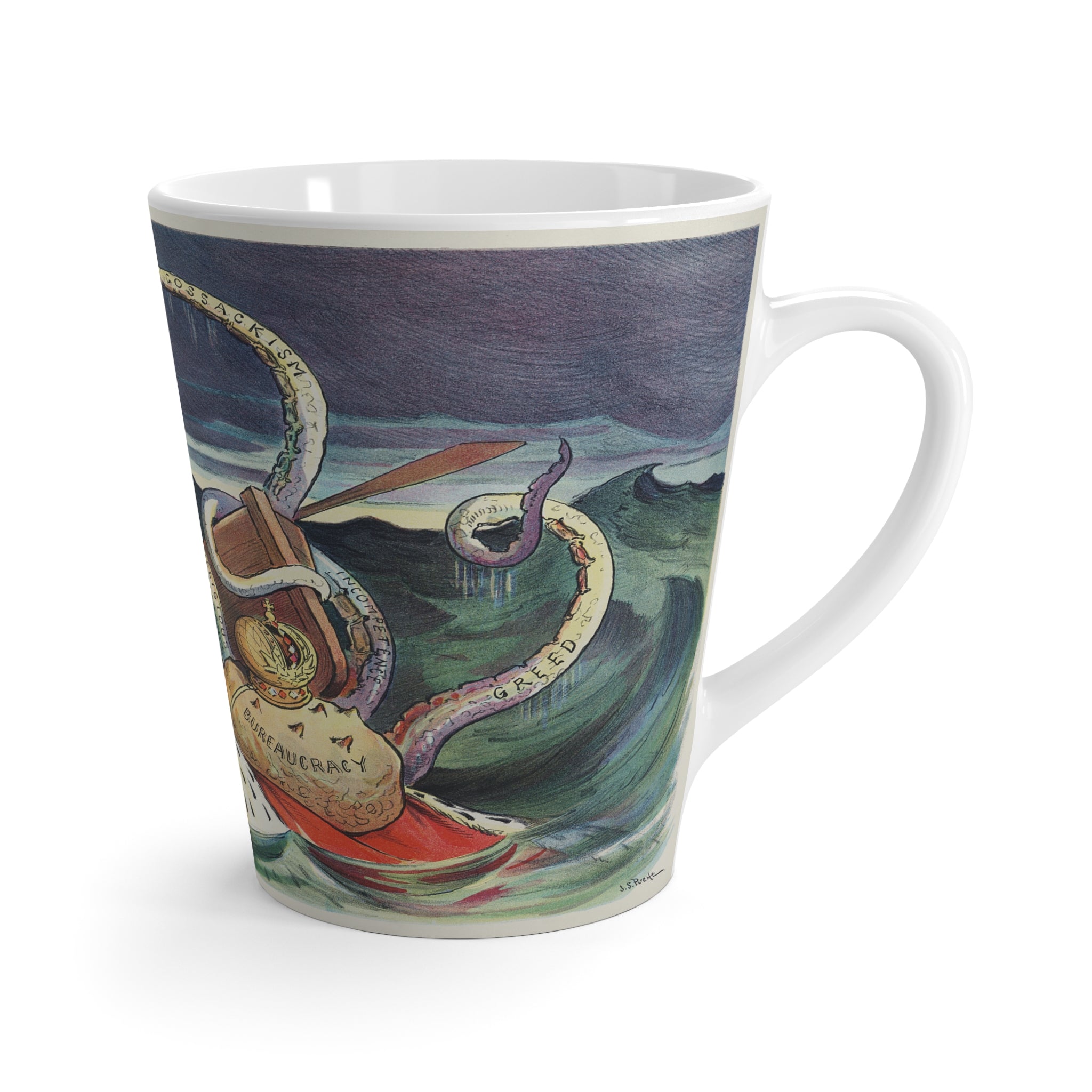 Nautical Adventure 12 oz Latte Mug - Whimsical Kraken Design for Caffeine Freaks
