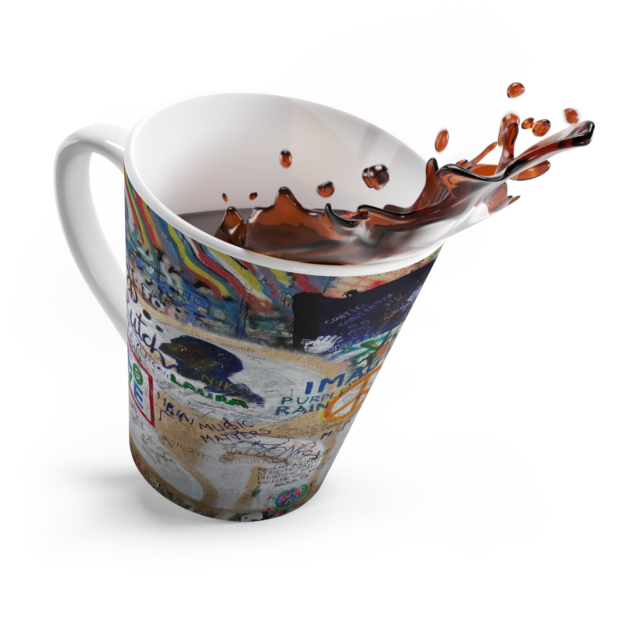 All We Need Is Peace Latte Mug 12 oz - Inspirational Coffee Cup with Graffiti Design