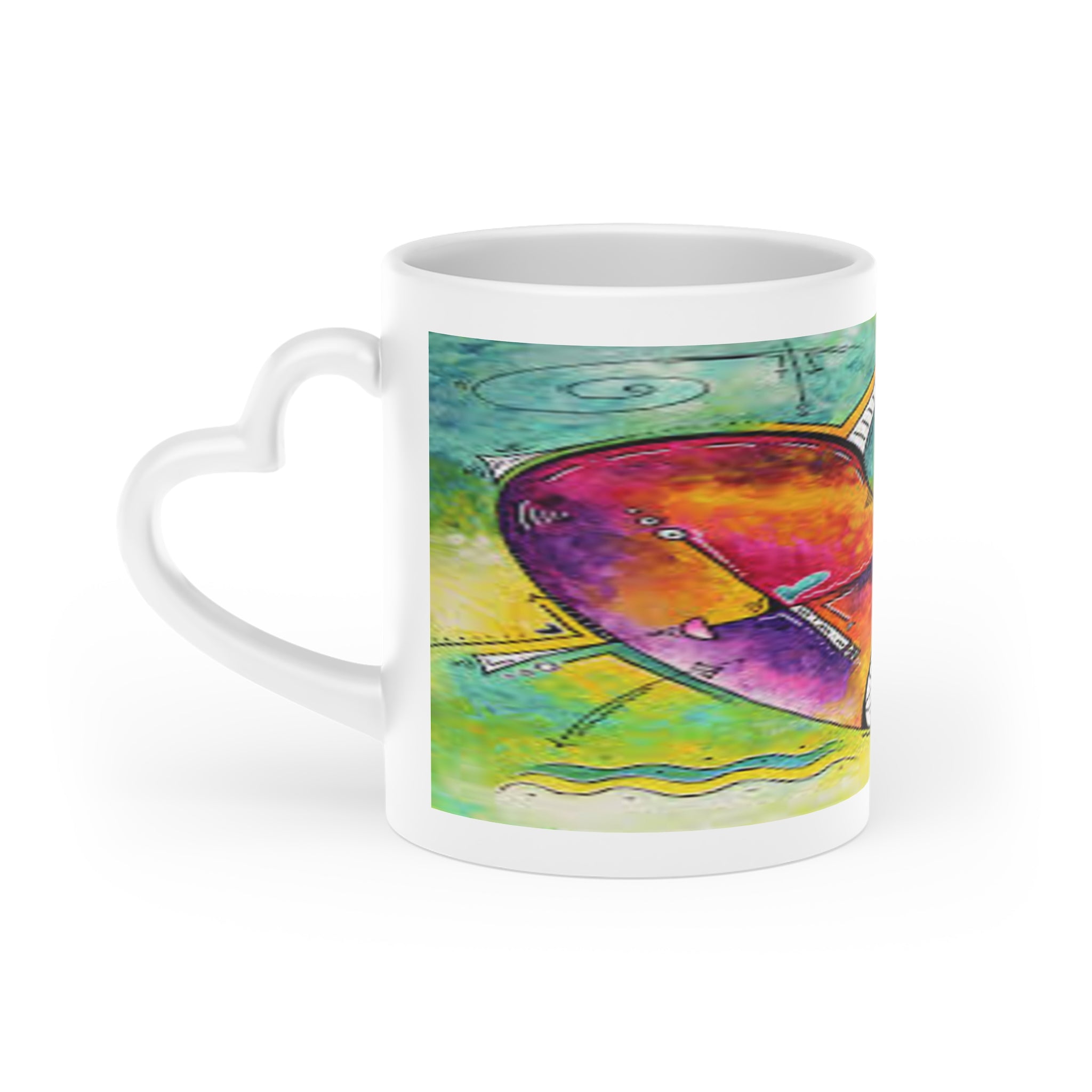 Colorful Heart-Shaped 11 oz Mug - Artistic and Vibrant Design for Coffee Lovers