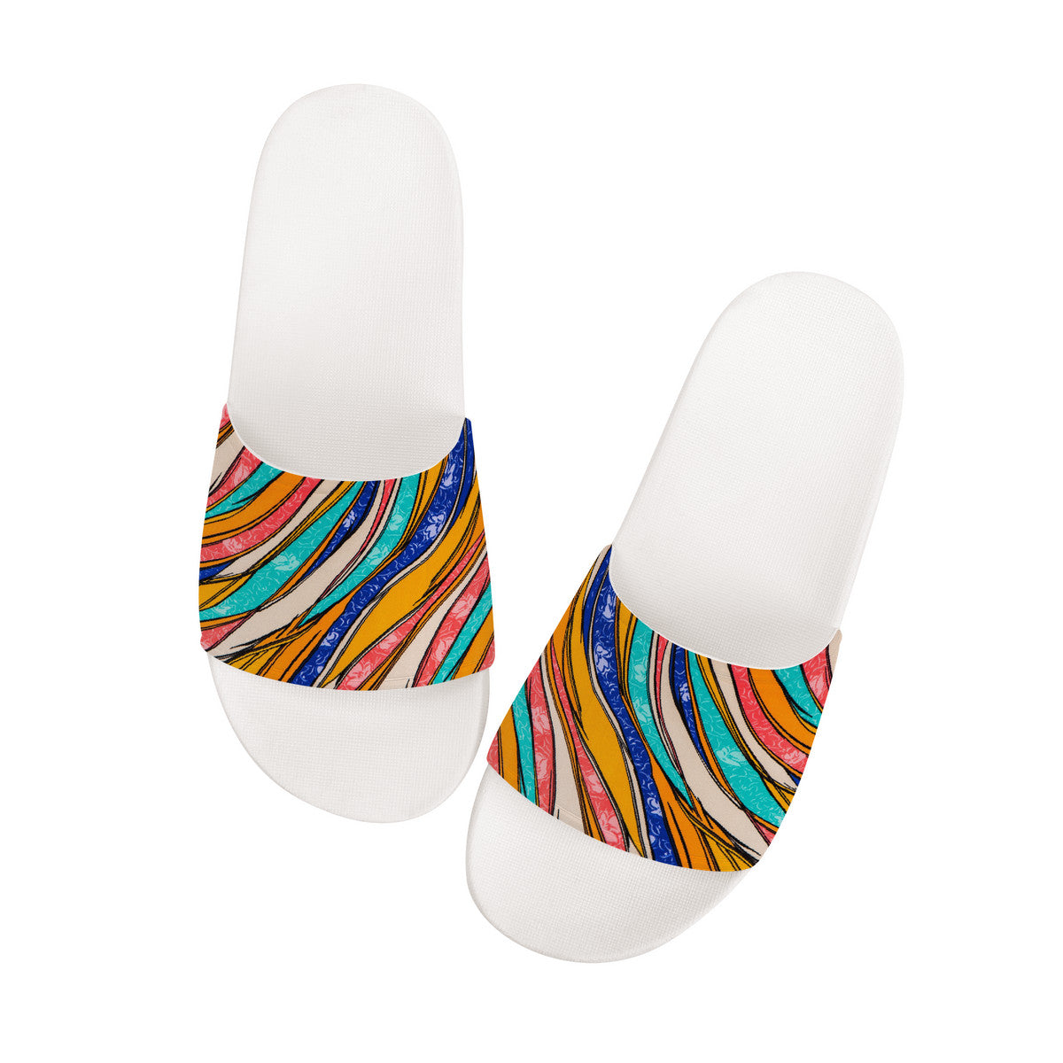 Colorful White Fashionable Slides, Open Toe Summer Beach Shoes