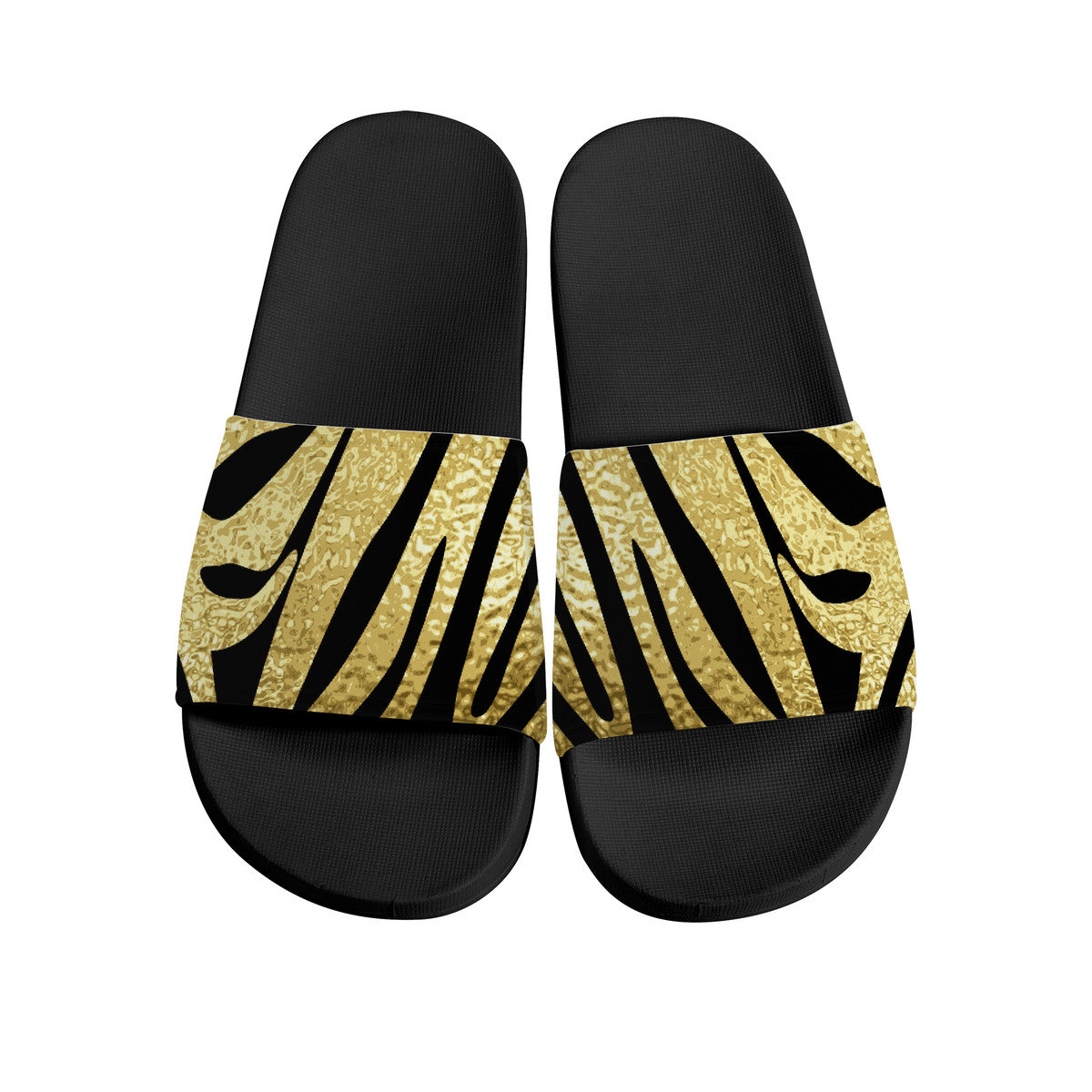 Stylish Black & Gold Unisex Slides, Great Summer Vacation Travel Footwear
