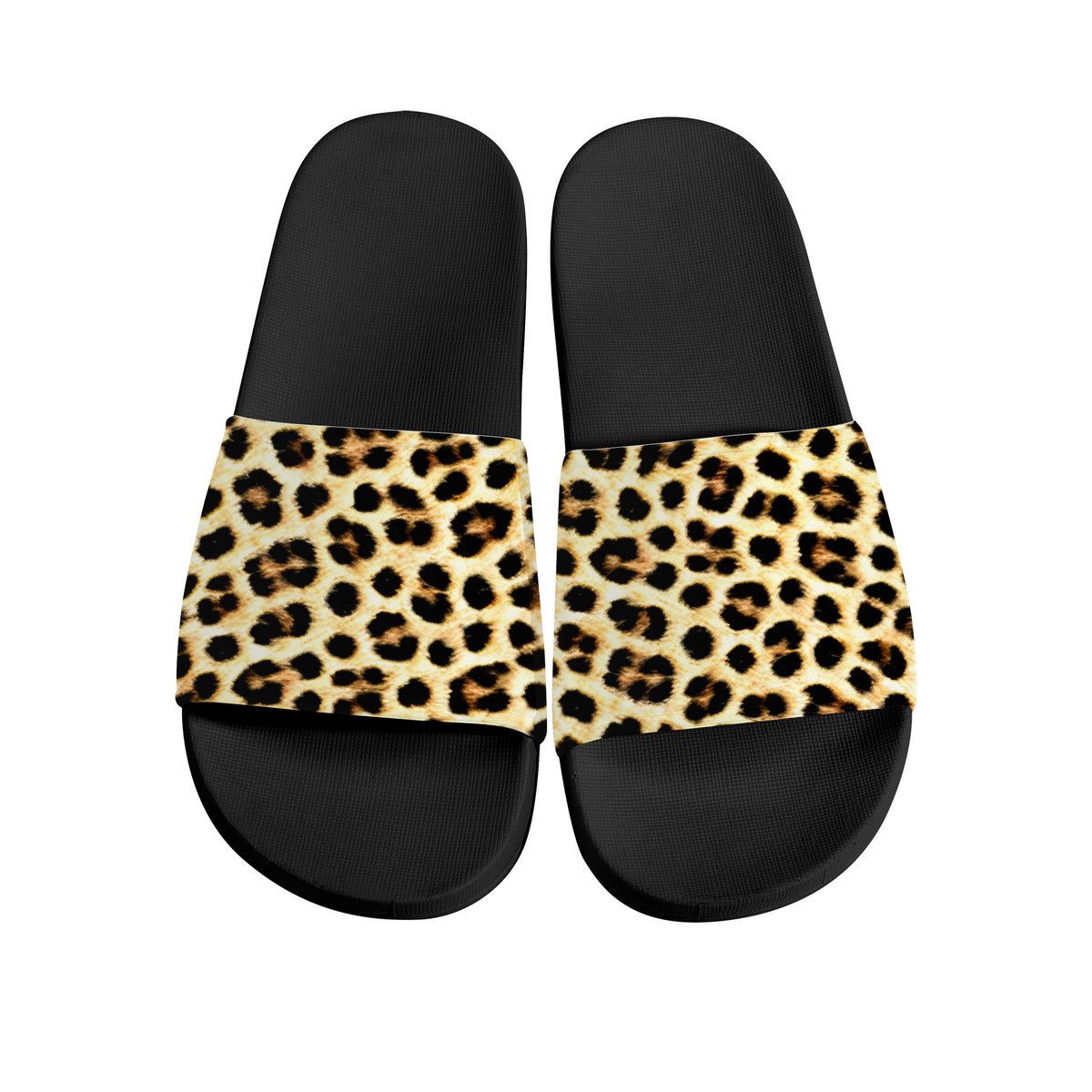 leopard print slides on black, slip-on spa shoes, teen girl cute sandals