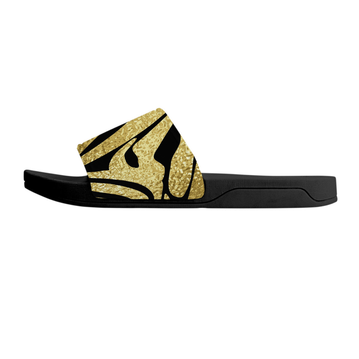 Stylish Black & Gold Unisex Slides, Great Summer Vacation Travel Footwear