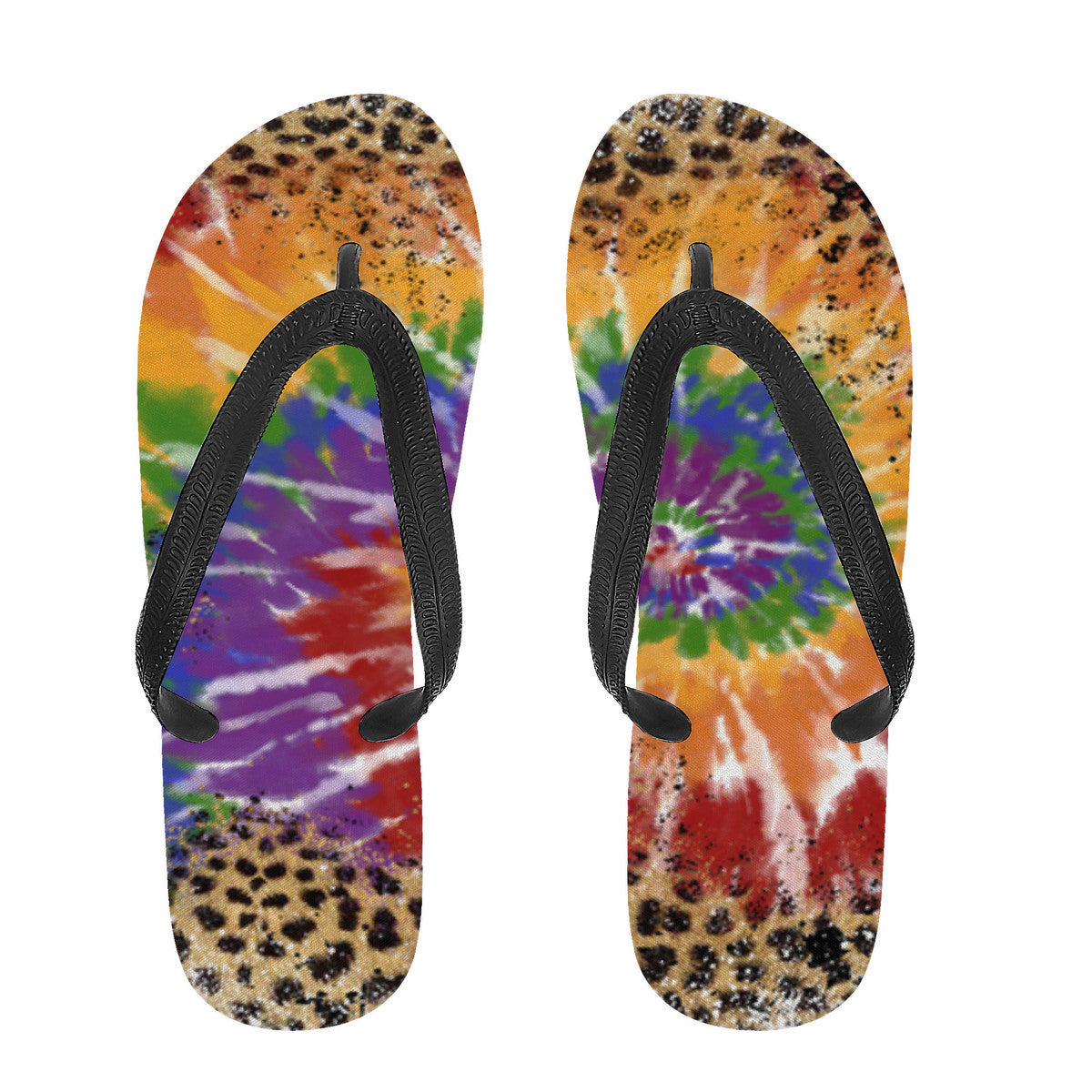 Leopard Tie-Dye Print Flip Flops