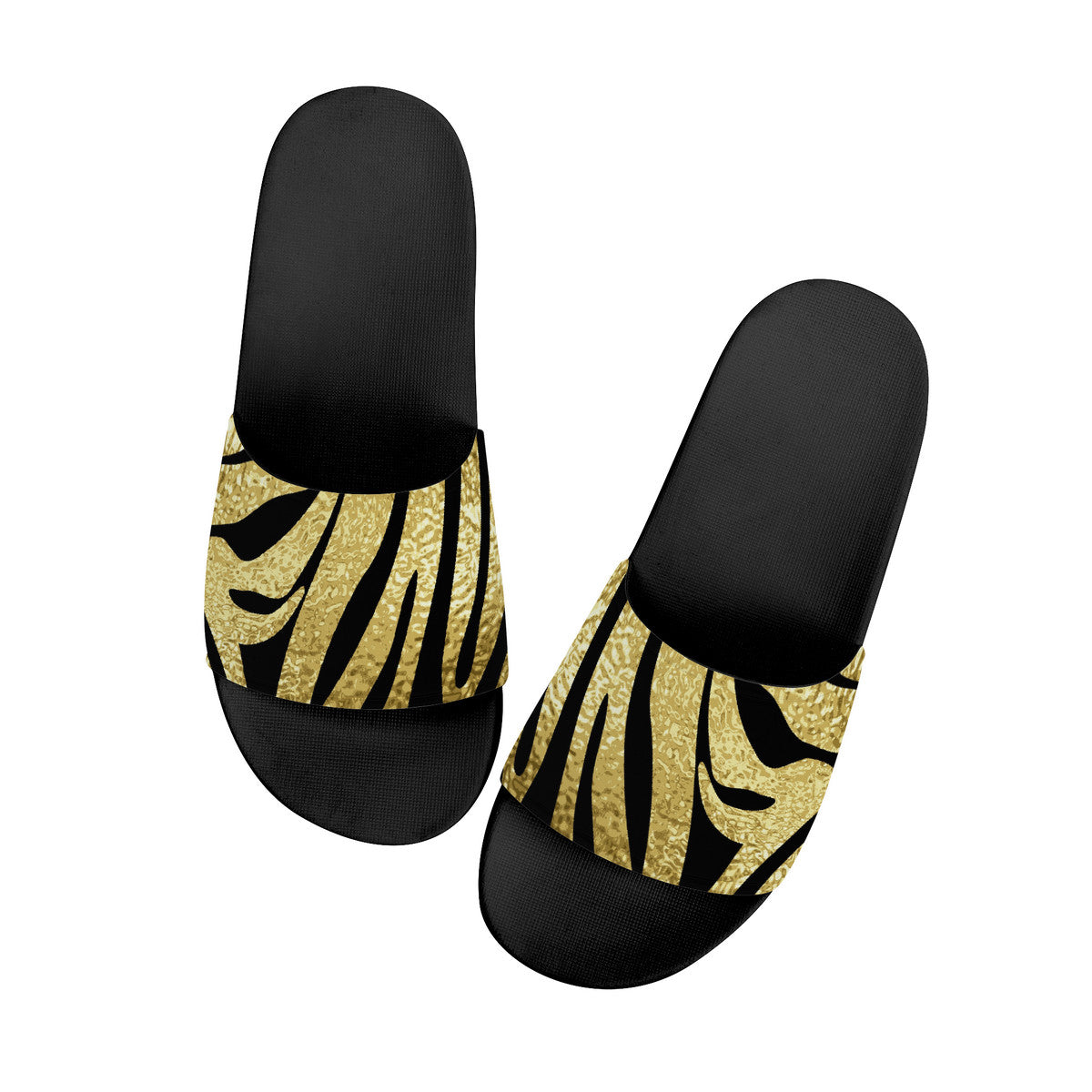 Stylish Black & Gold Unisex Slides, Great Summer Vacation Travel Footwear