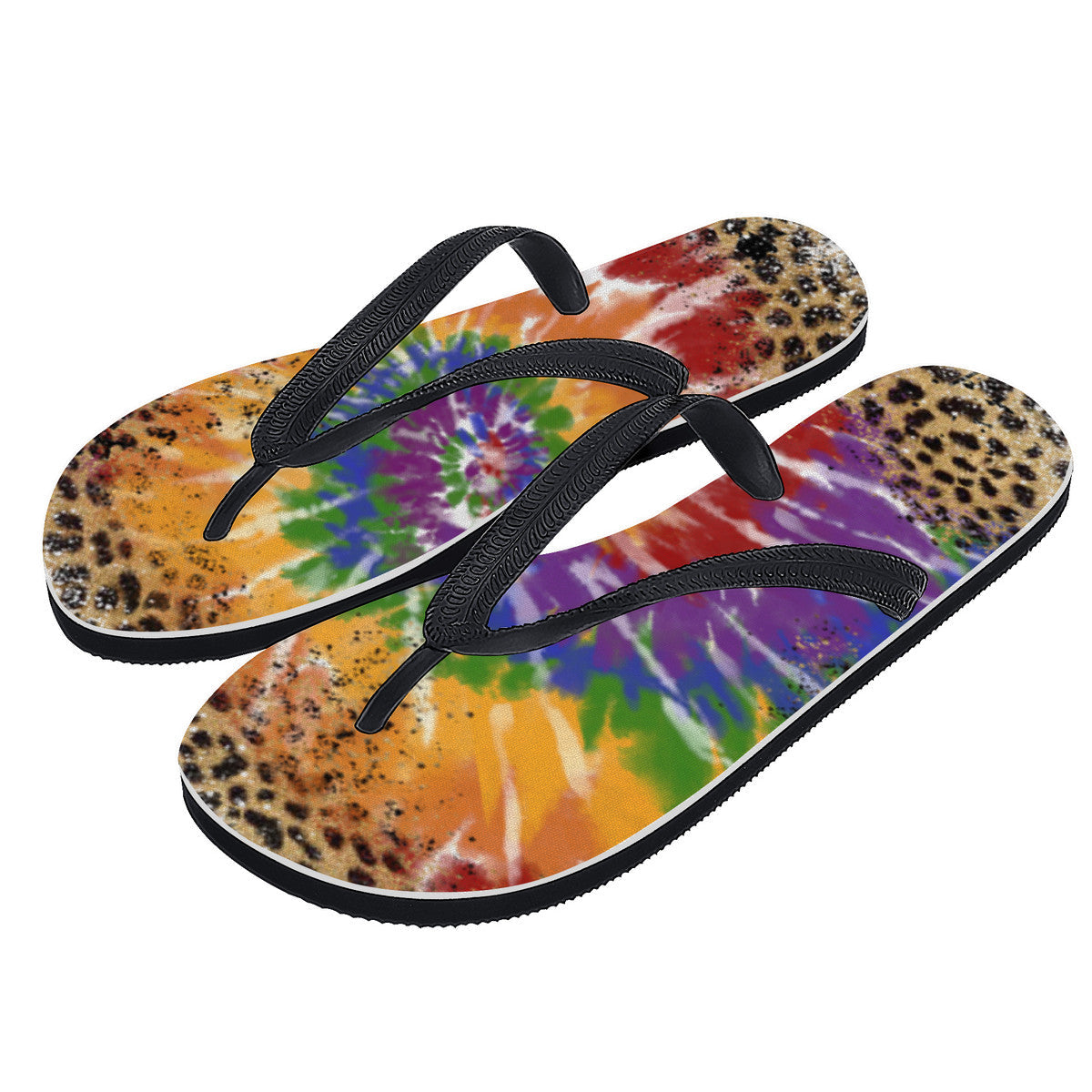 Leopard Tie-Dye Print Flip Flops