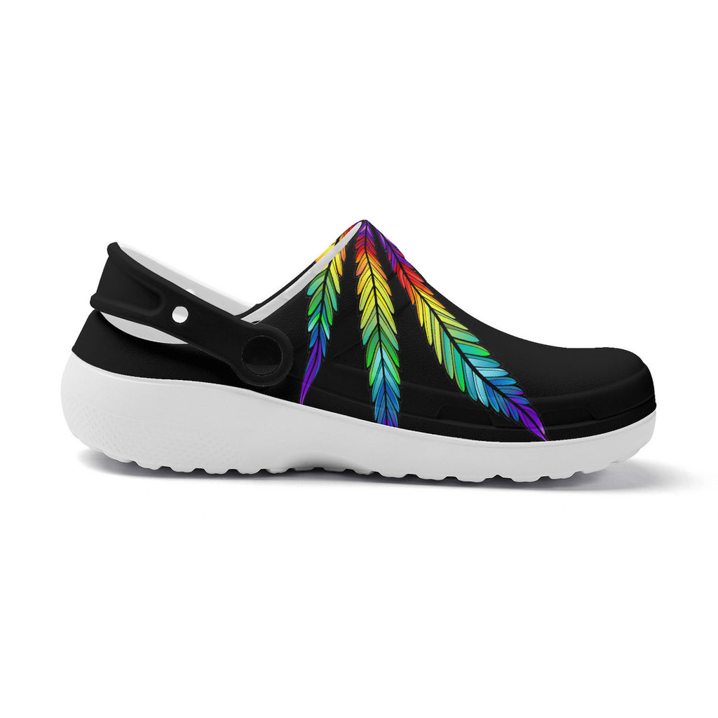 Unisex Lightweight No Hole Casual or Work Clogs, Marijuana Leaf in Pride  Colors