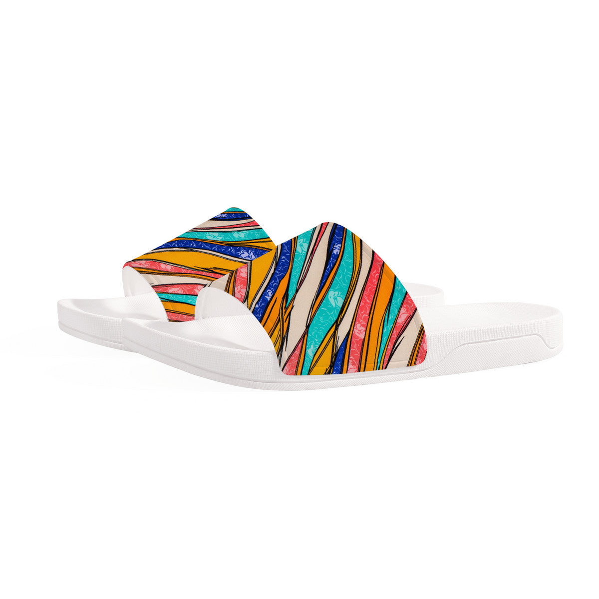 Colorful White Fashionable Slides, Open Toe Summer Beach Shoes