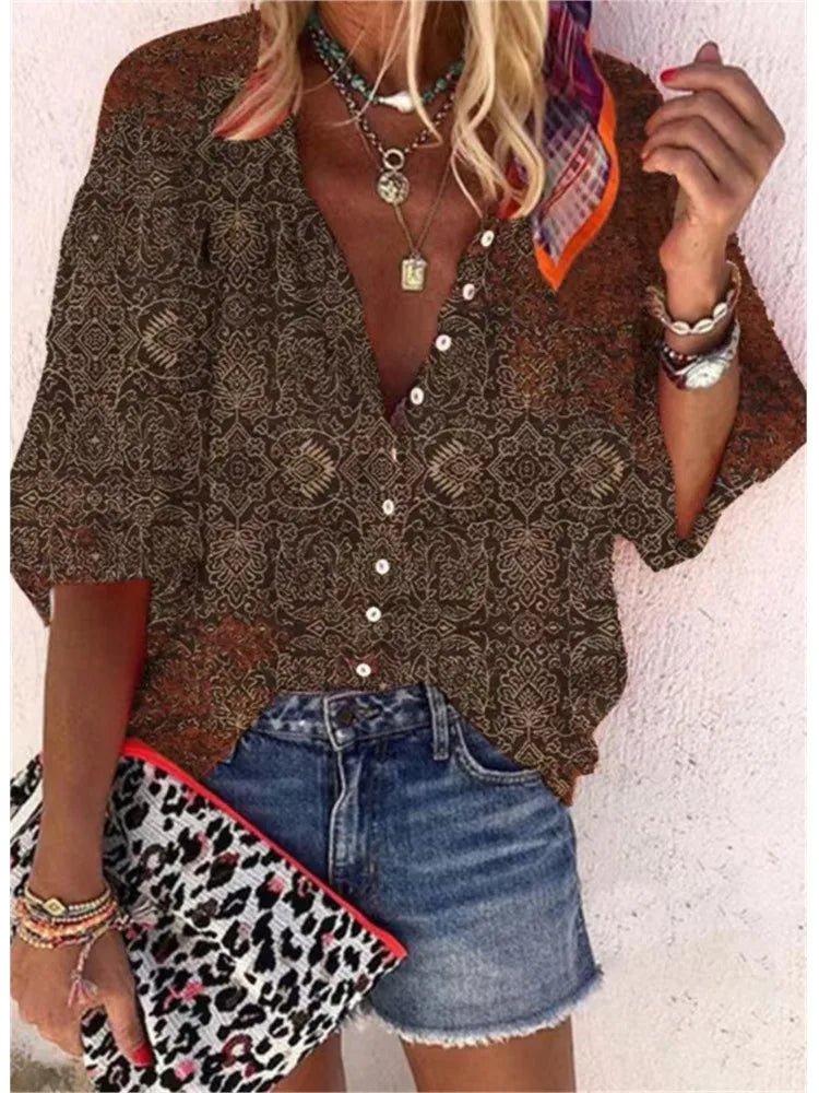 Bohemian Blouse , Summer Casual Shirt Fashionable Vintage Tops