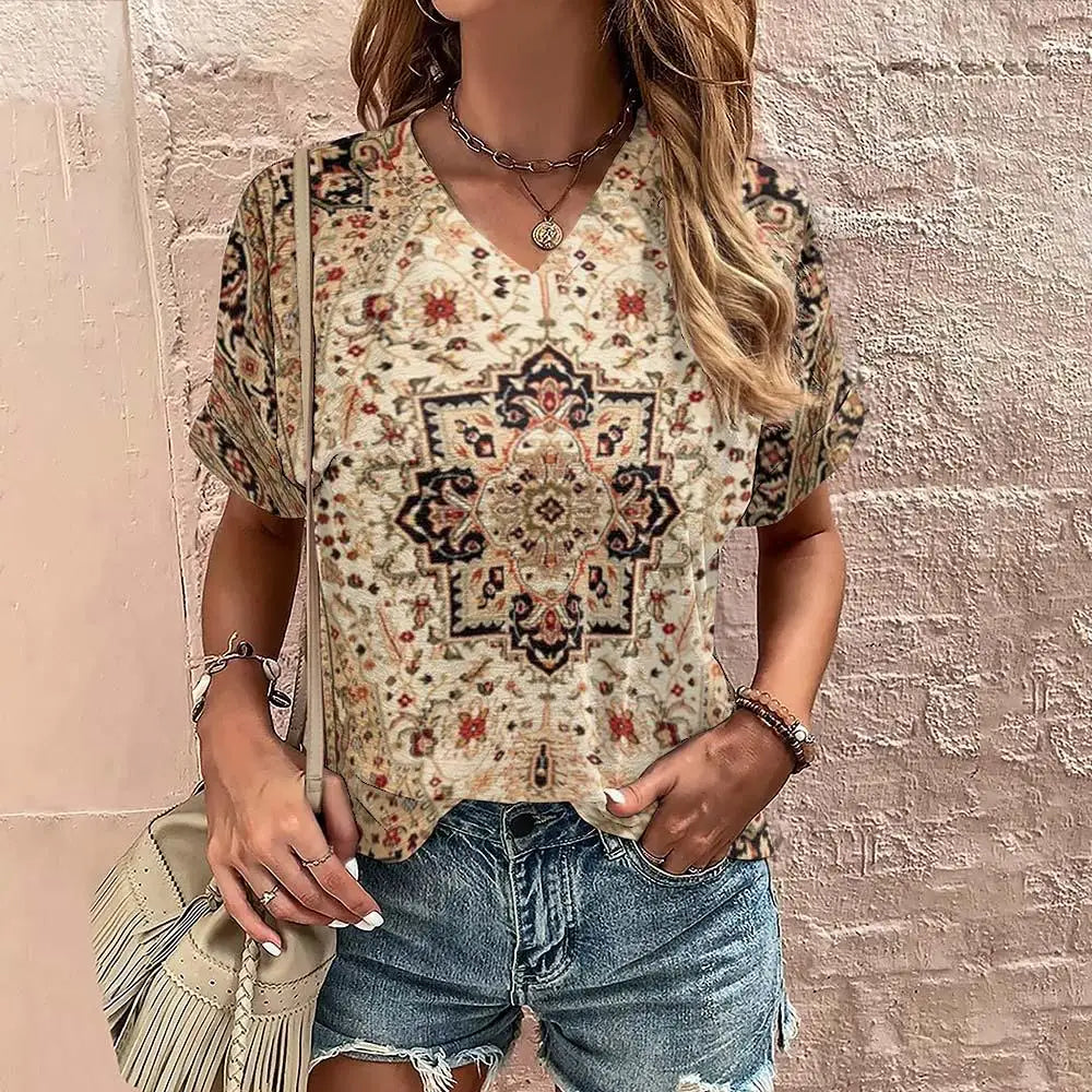 Boho Fashion Tops for Women Trendy Geometric Shirt