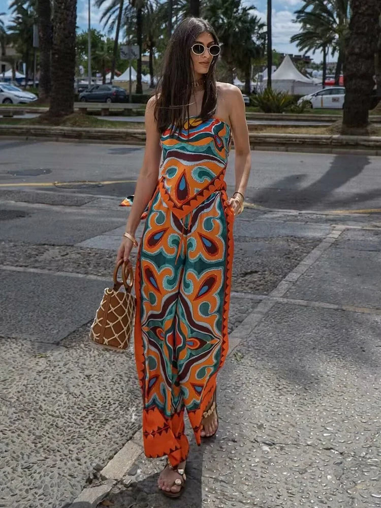 Boho Two-Piece Set, 60's 70's Free Spirted Hippy Style Colorful Playsuit