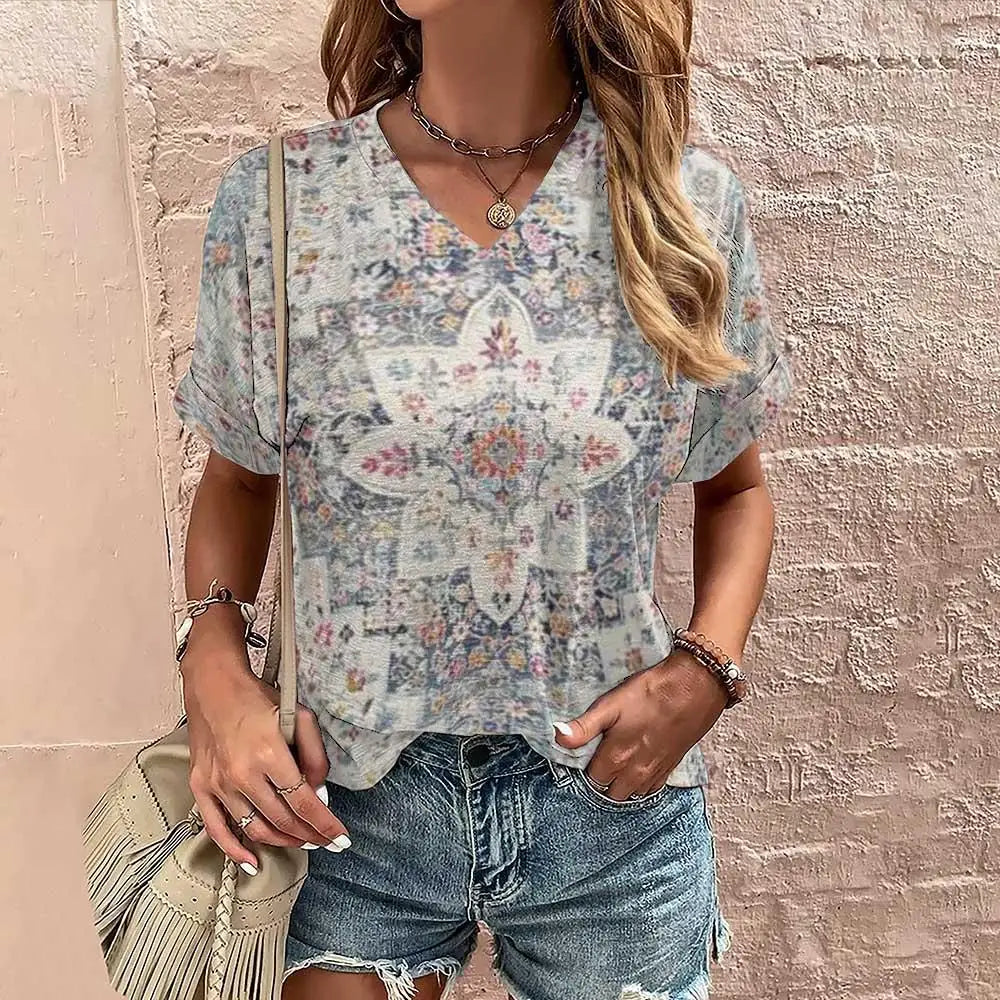 Boho Fashion Tops for Women Trendy Geometric Shirt