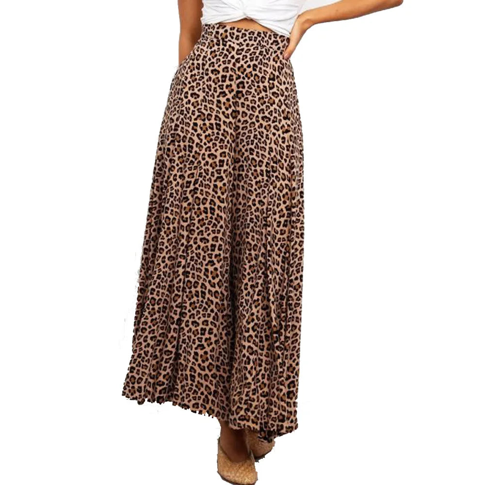 Boho Leopard Print Dress. Casual Wide Leg Pants, Chic Bohemian Girls Skirts