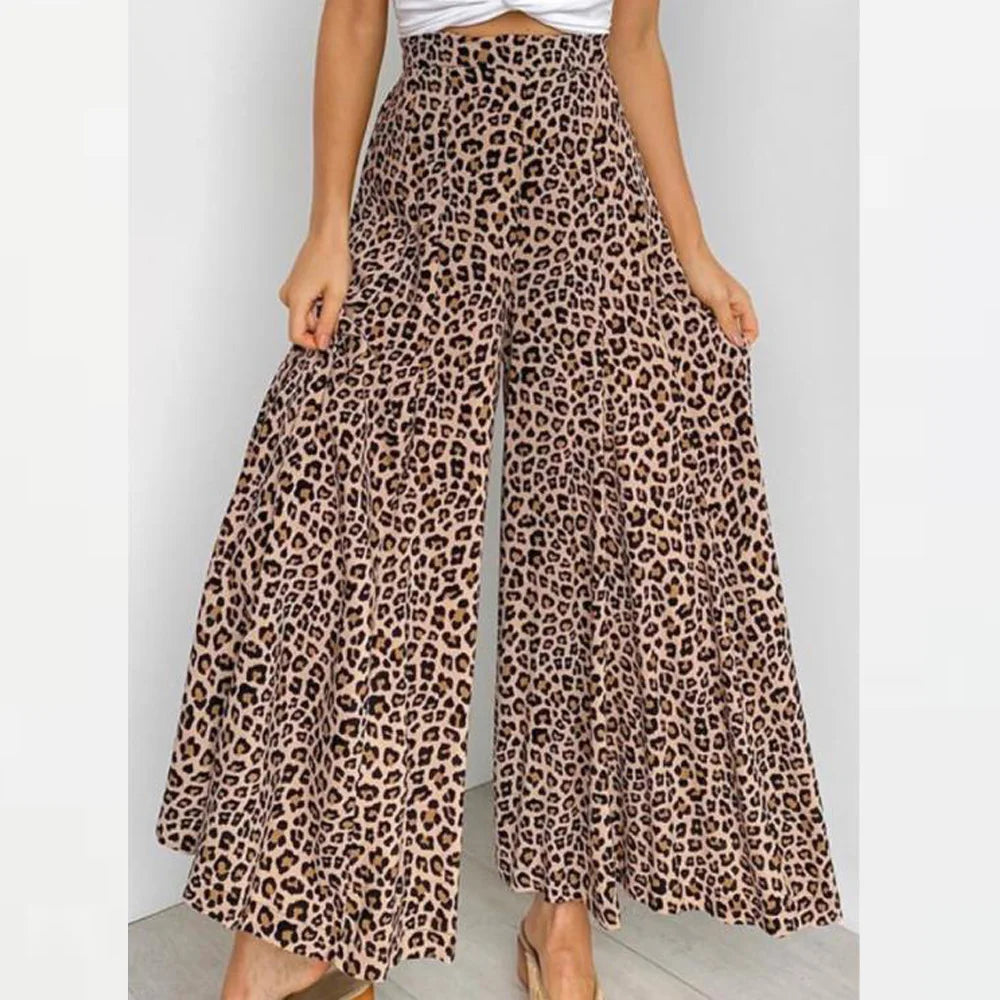 Boho Leopard Print Dress. Casual Wide Leg Pants, Chic Bohemian Girls Skirts