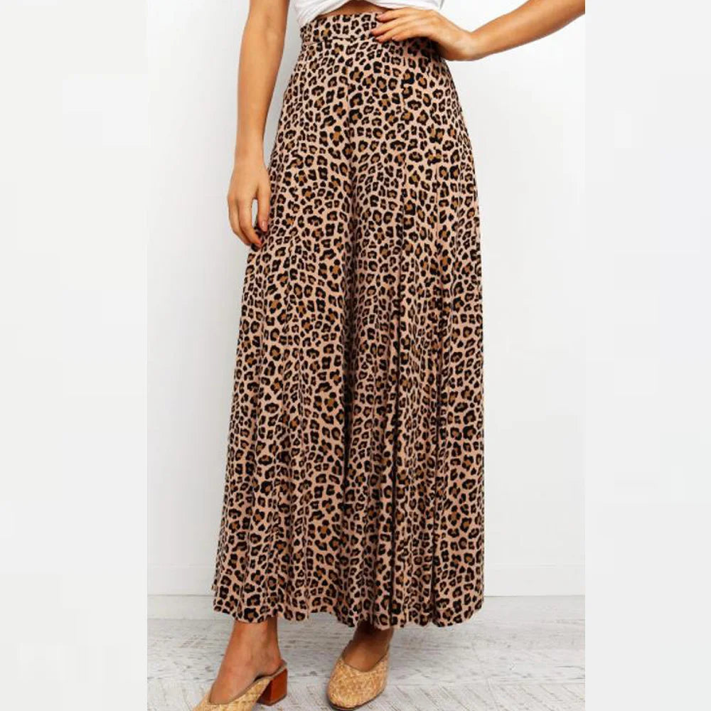 Boho Leopard Print Dress. Casual Wide Leg Pants, Chic Bohemian Girls Skirts