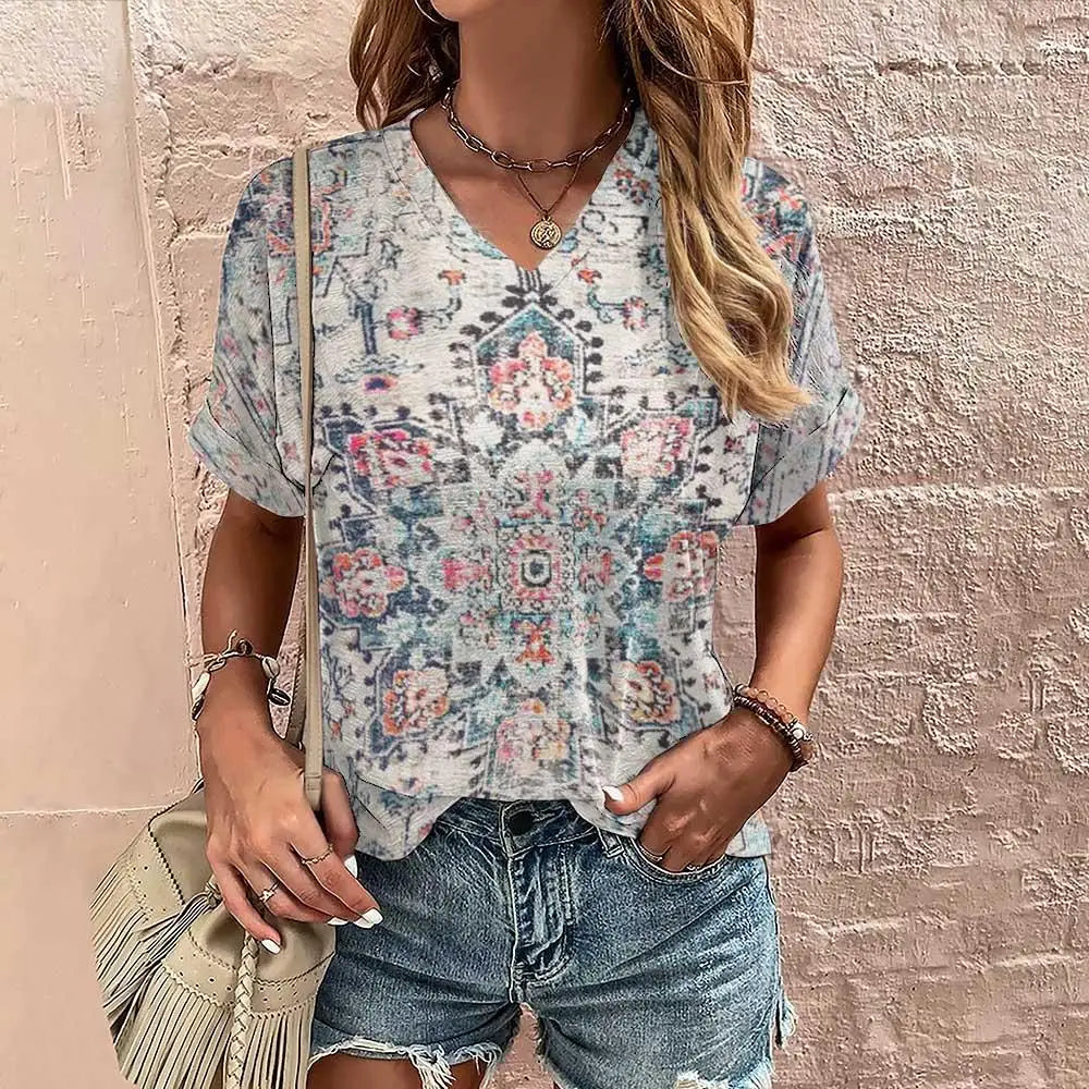 Boho Fashion Tops for Women Trendy Geometric Shirt