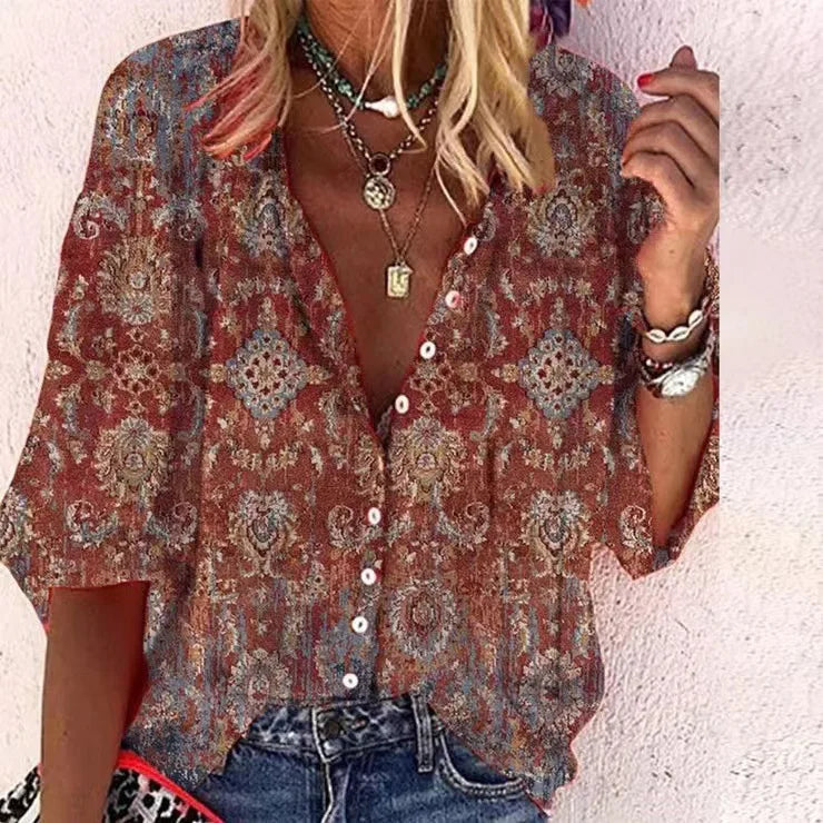 Bohemian Blouse , Summer Casual Shirt Fashionable Vintage Tops