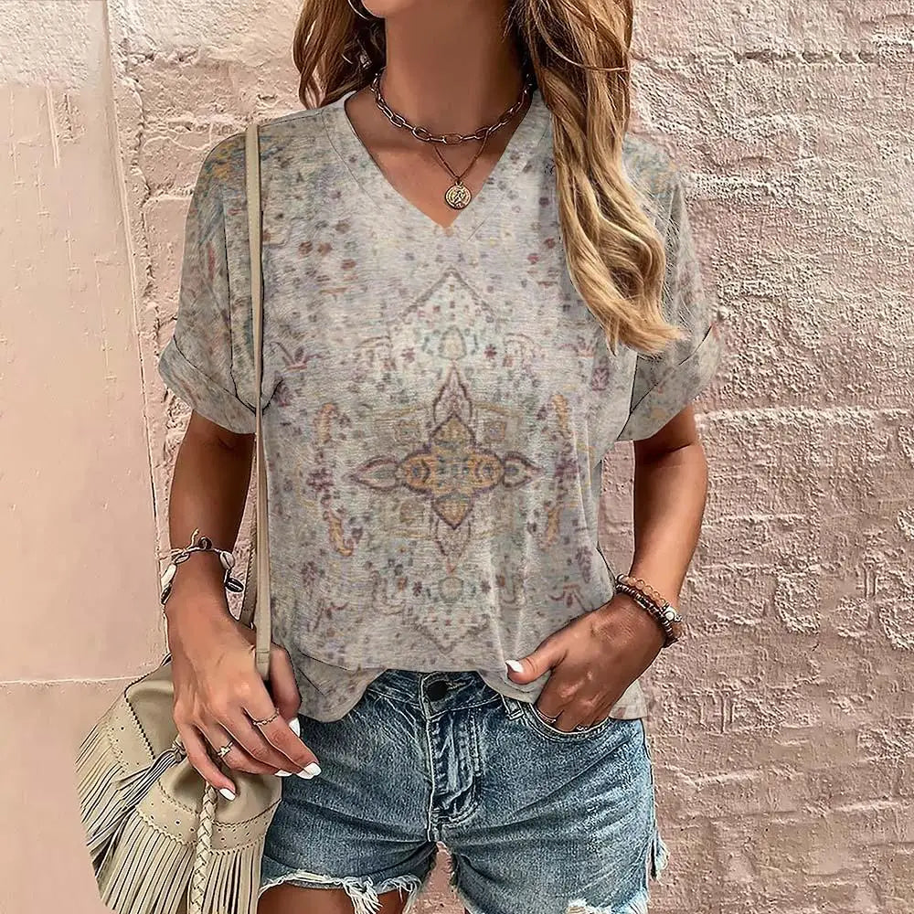 Boho Fashion Tops for Women Trendy Geometric Shirt