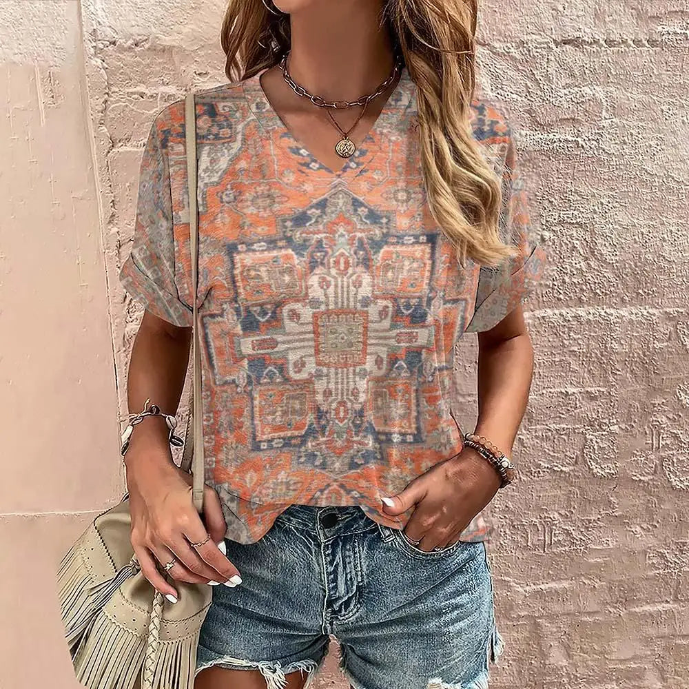 Boho Fashion Tops for Women Trendy Geometric Shirt