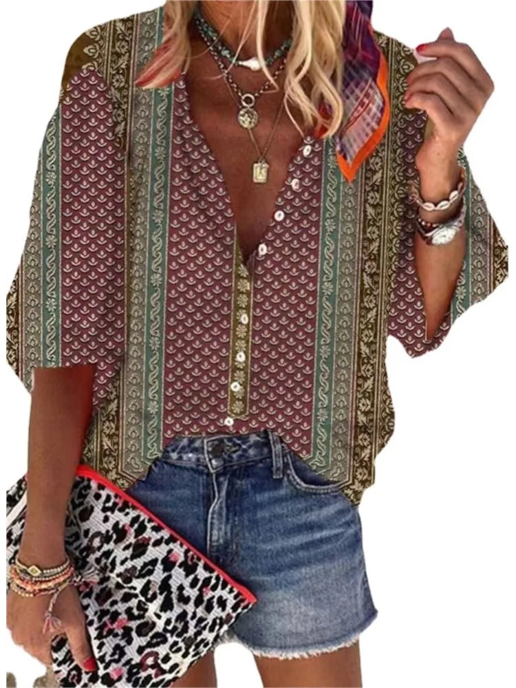 Bohemian Blouse , Summer Casual Shirt Fashionable Vintage Tops