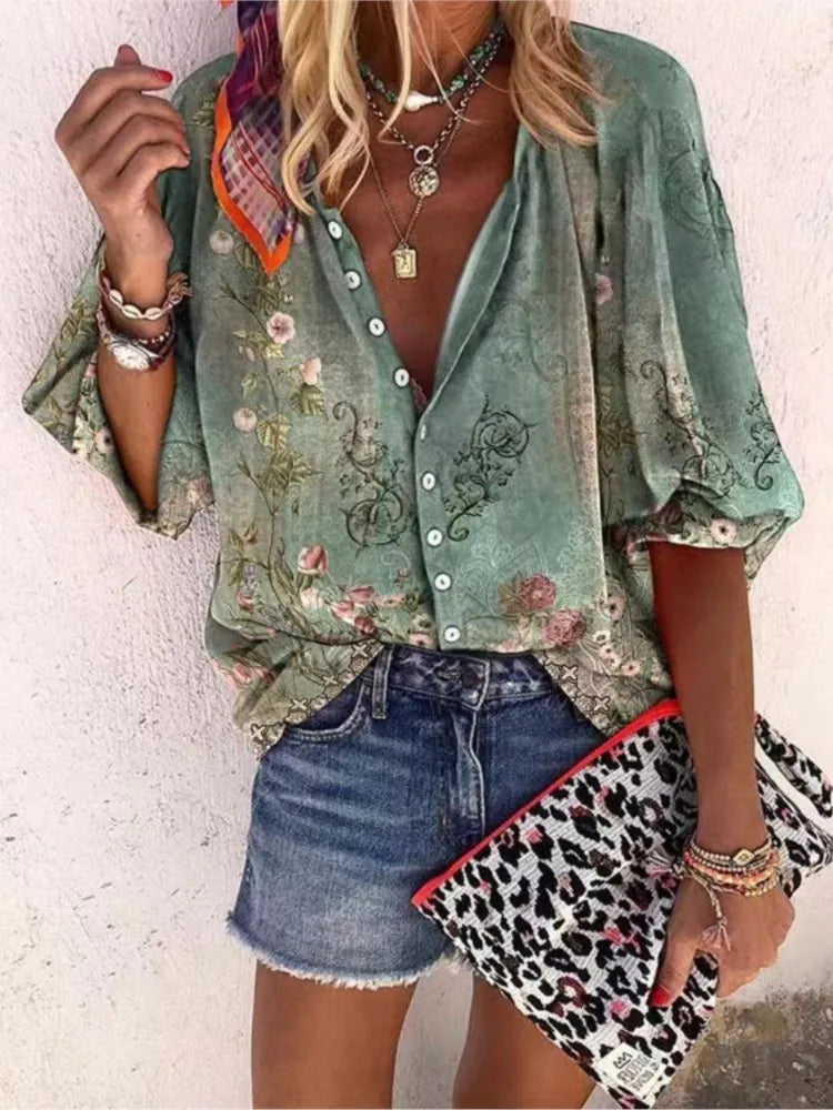 Bohemian Blouse , Summer Casual Shirt Fashionable Vintage Tops