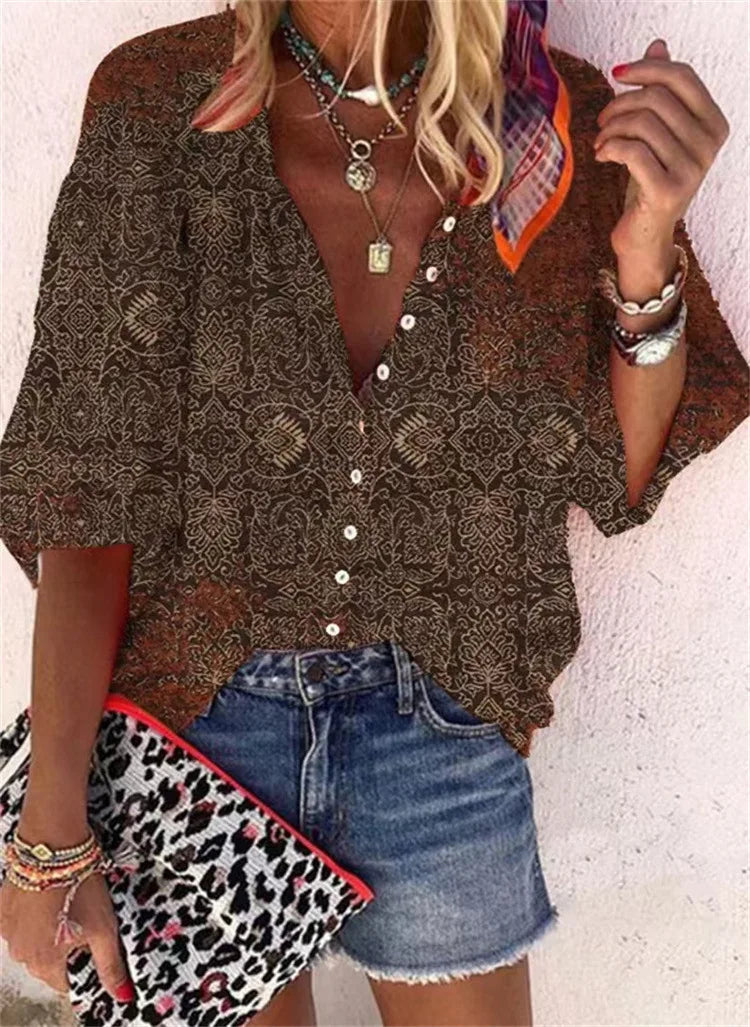 Bohemian Blouse , Summer Casual Shirt Fashionable Vintage Tops