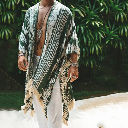 Men's Bohemian Beach Shawl, Cardigan Kimono Casual Top, Hippie Style Outerwear