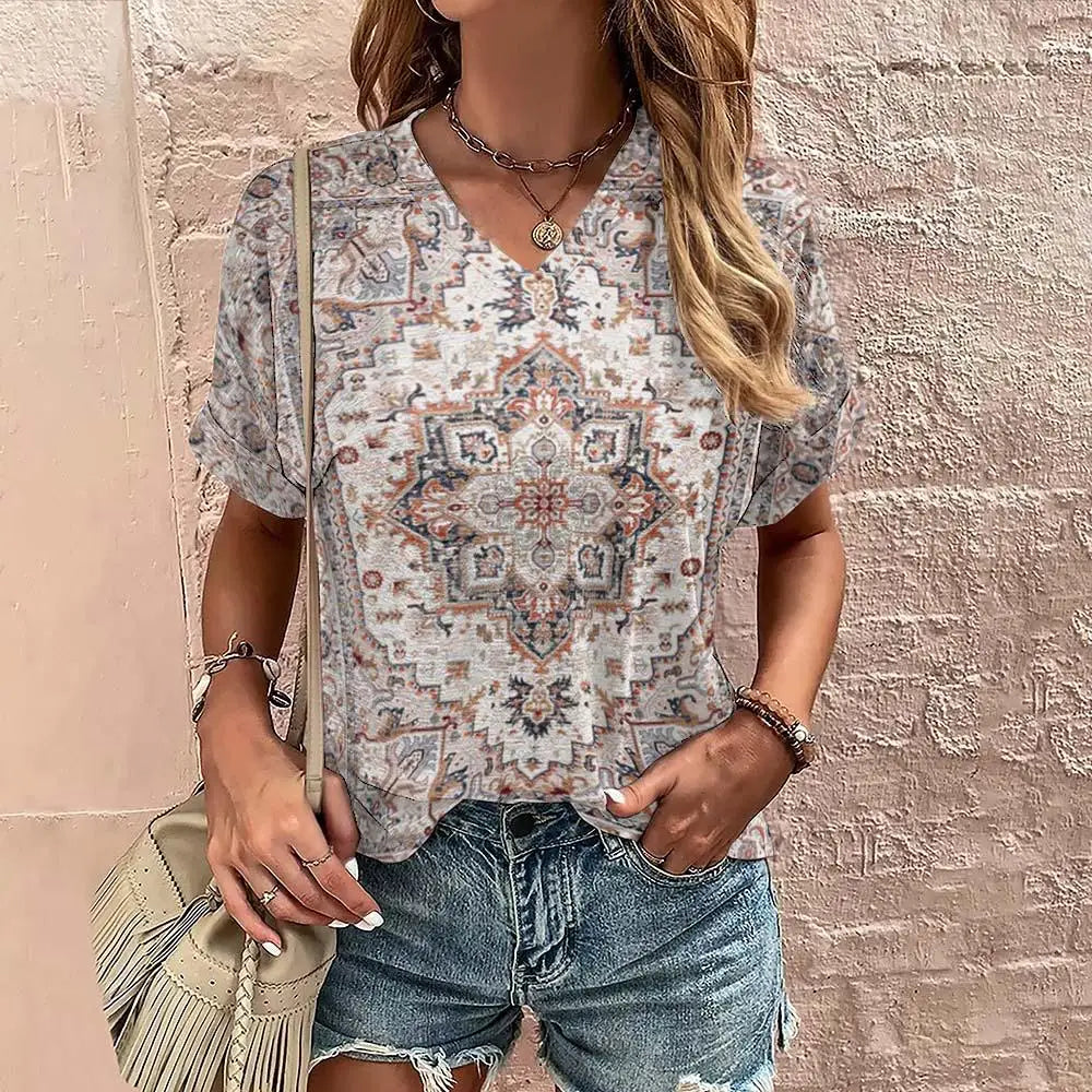 Boho Fashion Tops for Women Trendy Geometric Shirt