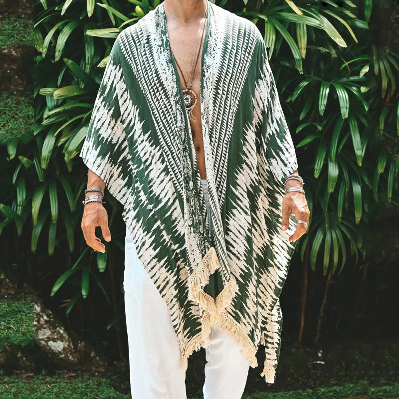 Men's Bohemian Beach Shawl, Cardigan Kimono Casual Top, Hippie Style Outerwear