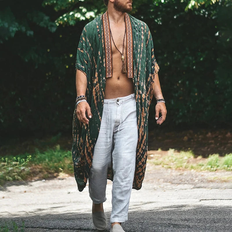 Men's Bohemian Beach Shawl, Cardigan Kimono Casual Top, Hippie Style Outerwear