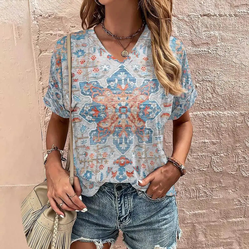 Boho Fashion Tops for Women Trendy Geometric Shirt