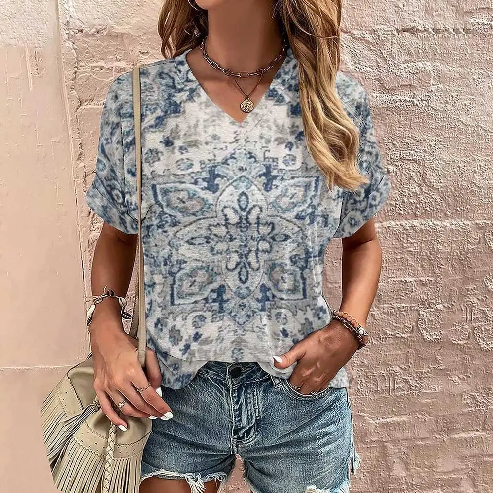 Boho Fashion Tops for Women Trendy Geometric Shirt