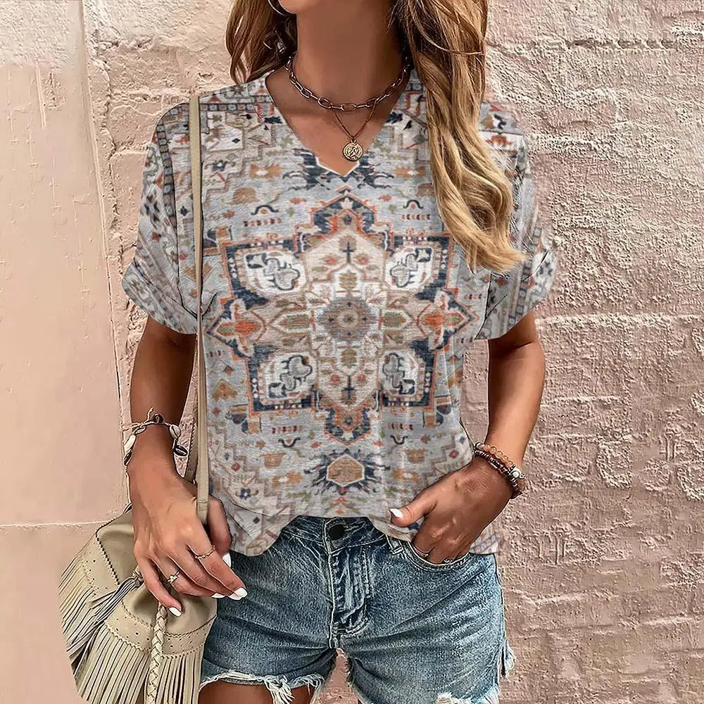 Boho Fashion Tops for Women Trendy Geometric Shirt