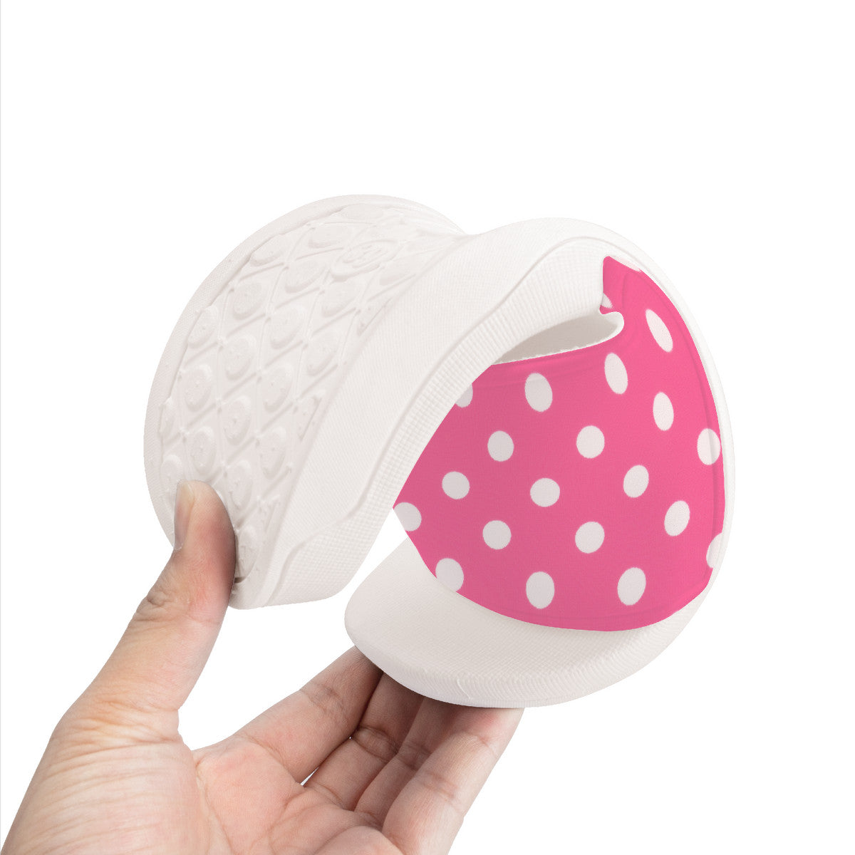 Pink with White Polka Dots Women's Fashion Slides, Slip-On Easy