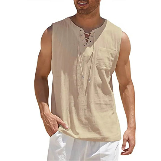 Sleeveless Tank Top for Men, Breathable Cotton Linen Blend, Stylish Masculine Shirt