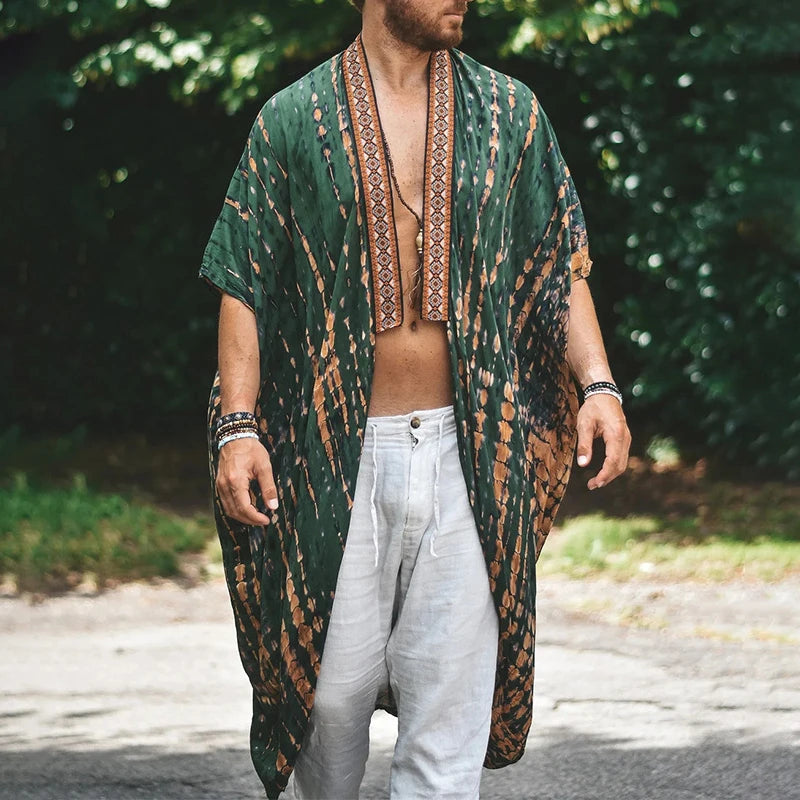 Men's Bohemian Beach Shawl, Cardigan Kimono Casual Top, Hippie Style Outerwear