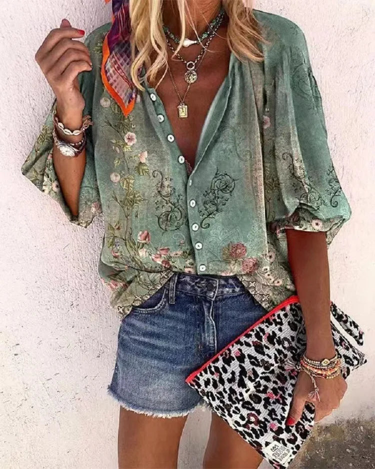 Bohemian Blouse , Summer Casual Shirt Fashionable Vintage Tops