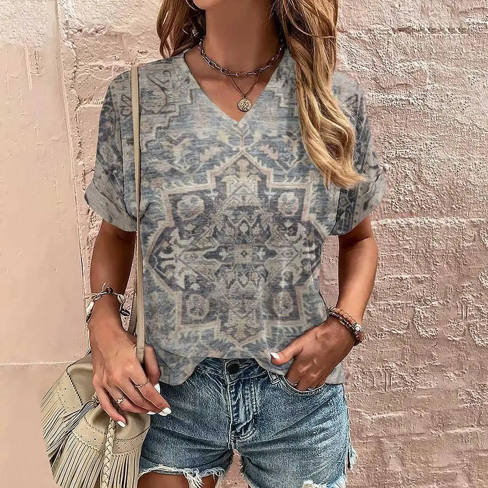 Boho Fashion Tops for Women Trendy Geometric Shirt