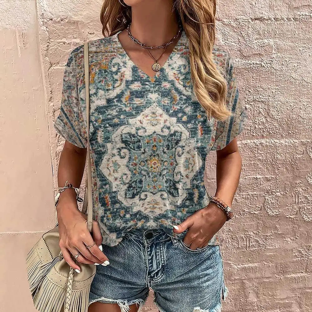 Boho Fashion Tops for Women Trendy Geometric Shirt