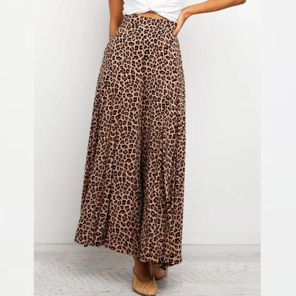 Boho Leopard Print Dress. Casual Wide Leg Pants, Chic Bohemian Girls Skirts