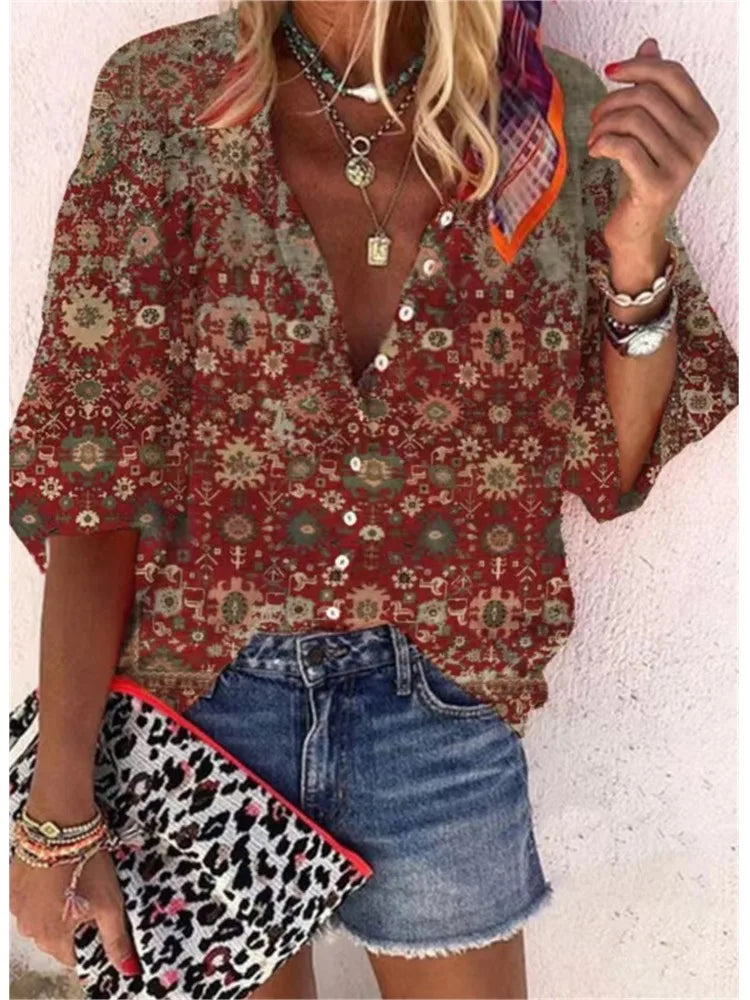 Bohemian Blouse , Summer Casual Shirt Fashionable Vintage Tops